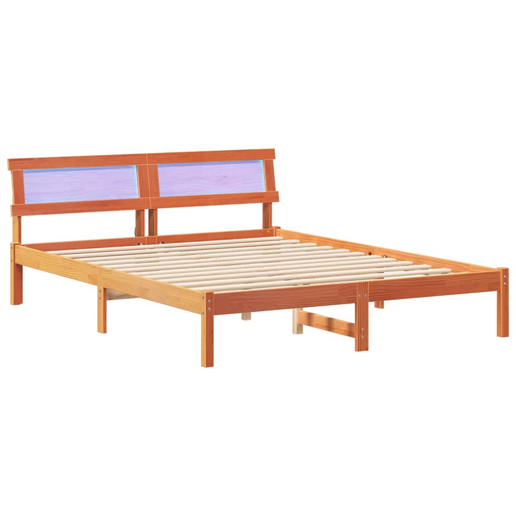 Sengestel med hovedgærde Voks brun 160 x 200 cm Massiv fyrretræ
