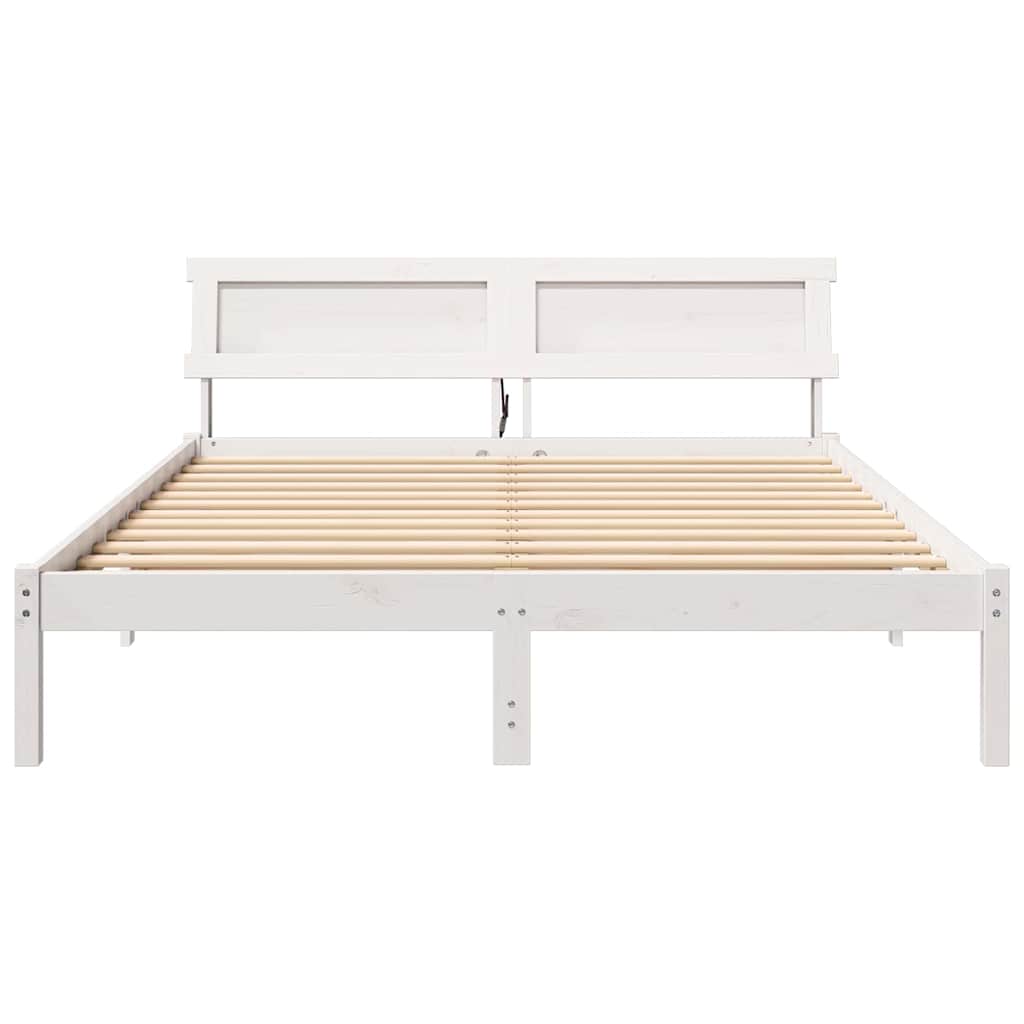 Sengestel med hovedgærde Hvid 150 x 200 cm Massiv fyrretræ