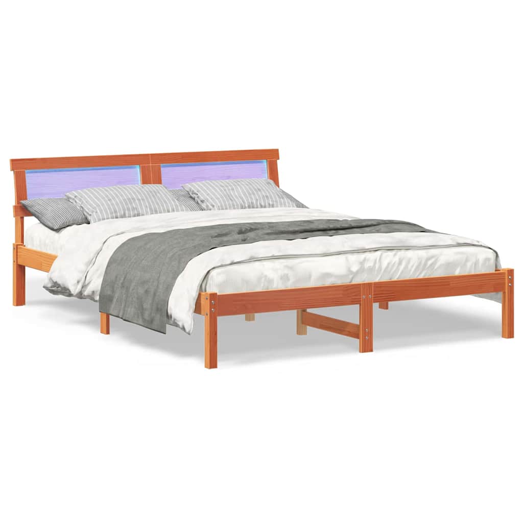 Sengestel med hovedgærde Voks brun 150 x 200 cm Massiv fyrretræ