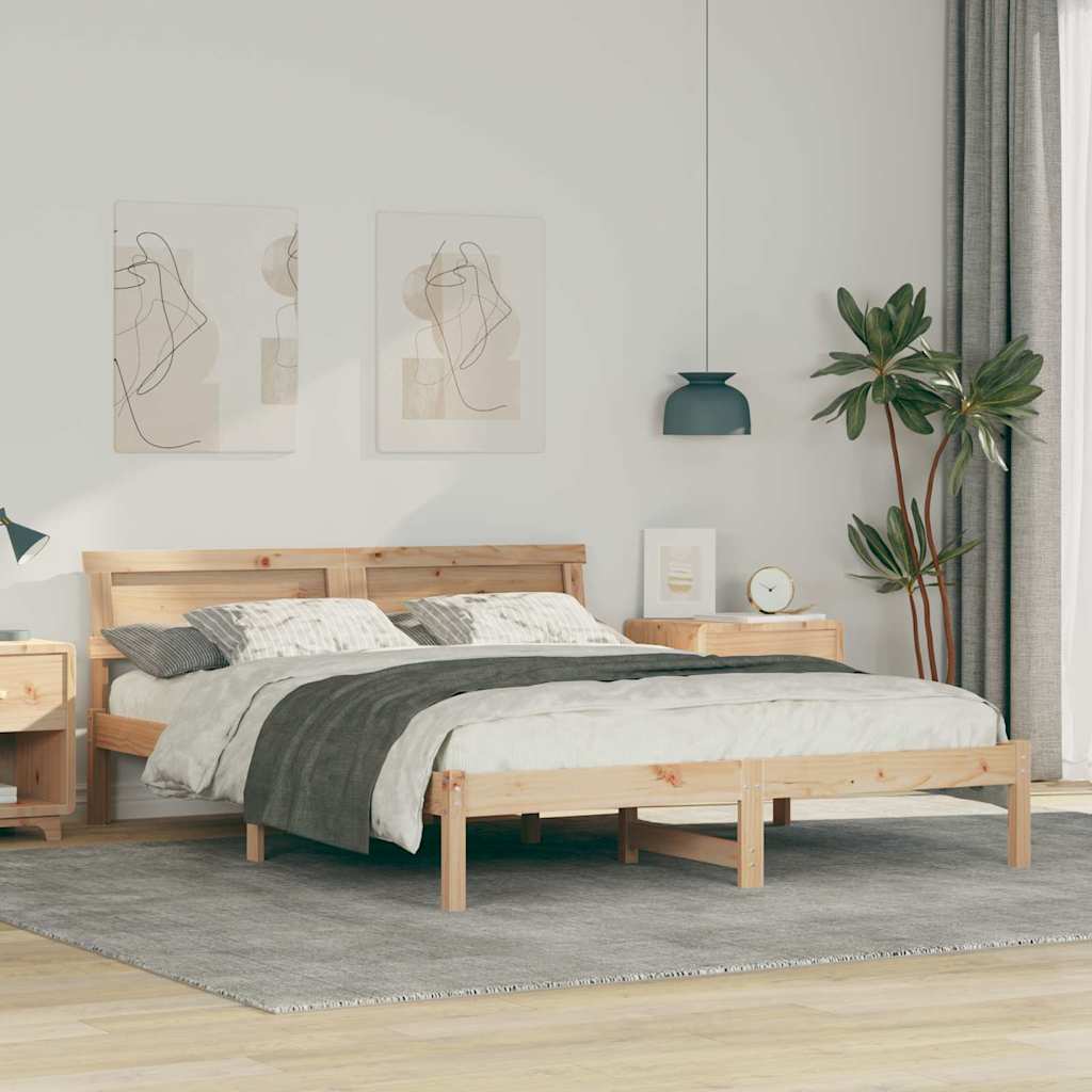 Sengestel med hovedgærde Brun 140 x 200 cm Massiv fyrretræ