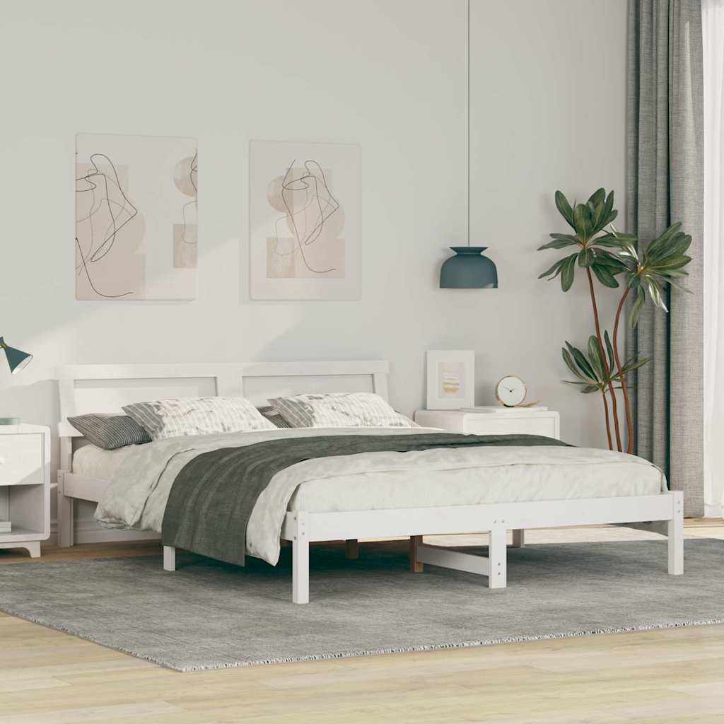 Sengestel med hovedgærde Hvid 140 x 200 cm Massiv fyrretræ