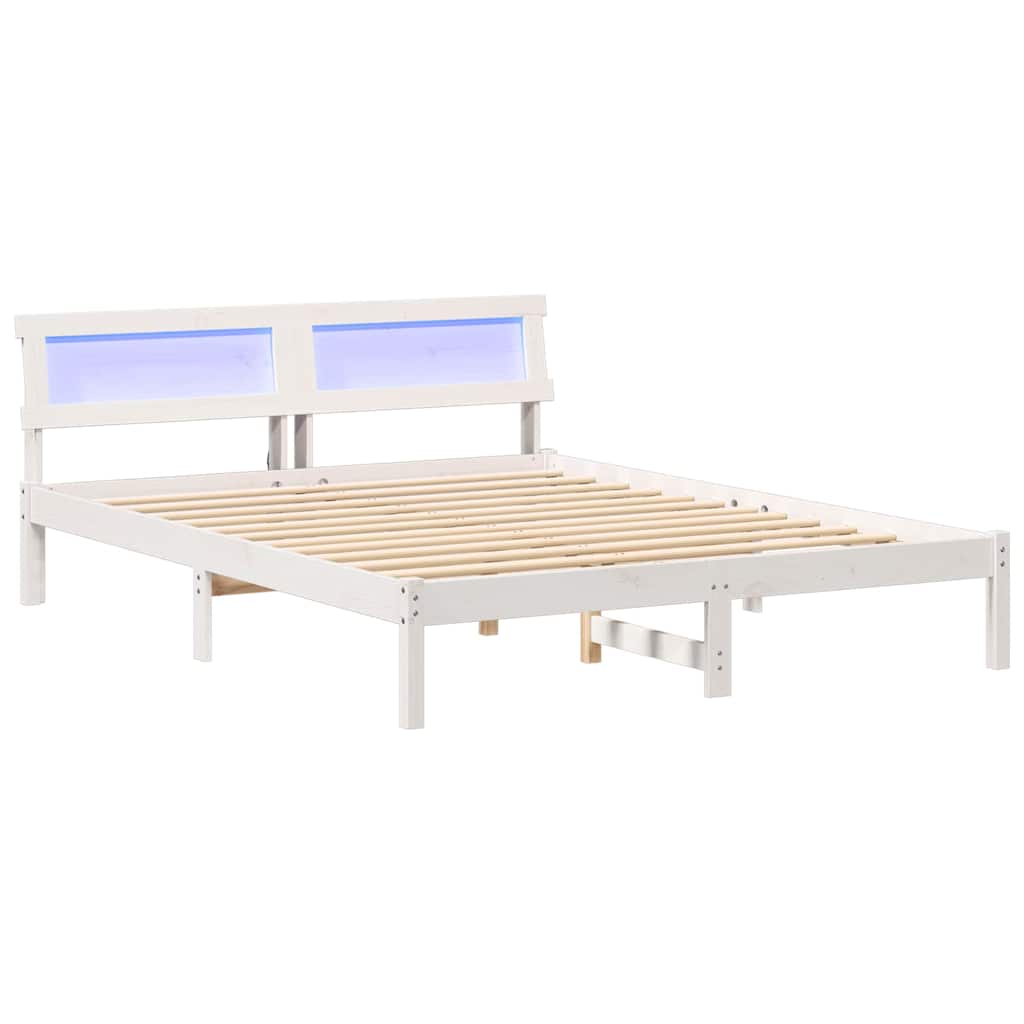 Sengestel med hovedgærde Hvid 140 x 200 cm Massiv fyrretræ