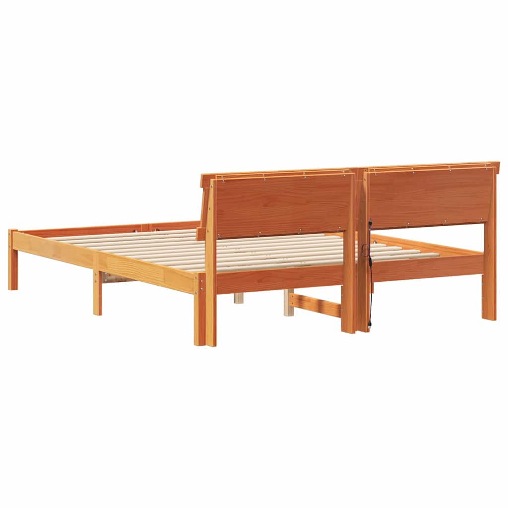 Sengestel med hovedgærde Voks brun 140 x 200 cm Massiv fyrretræ