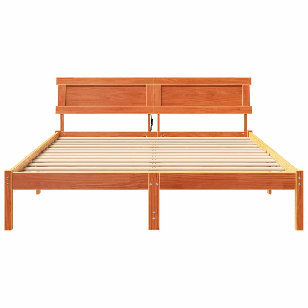Sengestel med hovedgærde Voks brun 140 x 200 cm Massiv fyrretræ