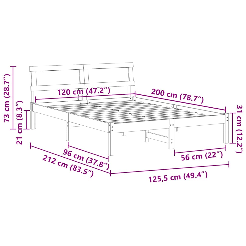 Sengestel med hovedgærde Voks brun 120 x 200 cm Massiv fyrretræ