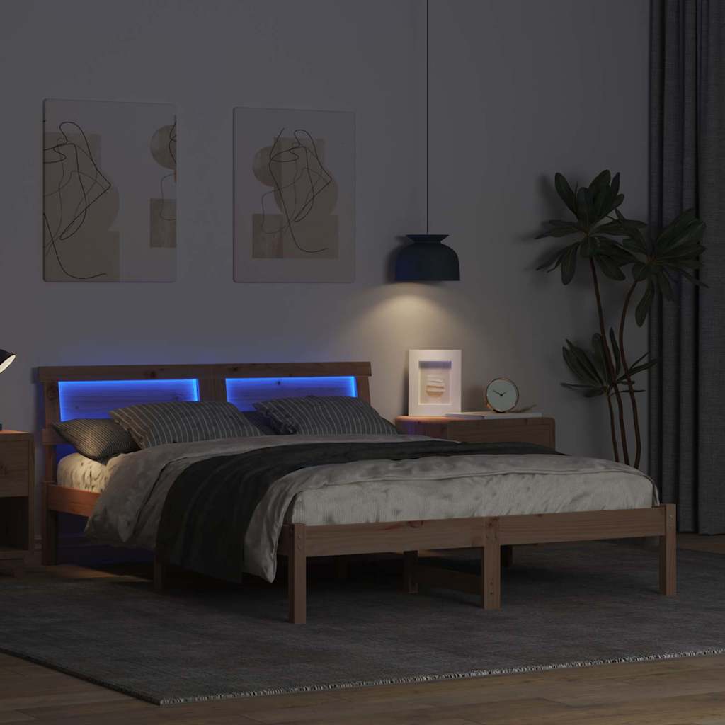 Sengestel med hovedgærde Brun 140 x 190 cm Massiv fyrretræ