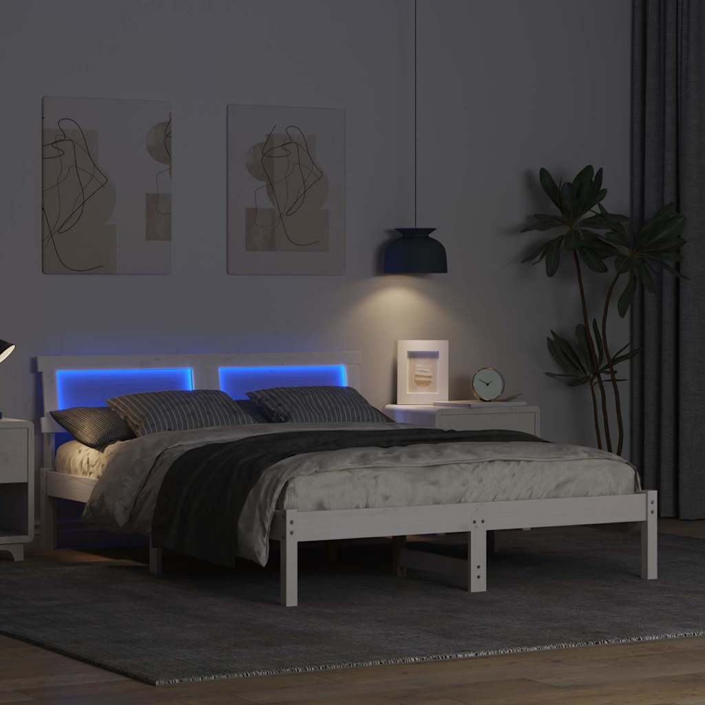 Sengestel med hovedgærde Hvid 140 x 190 cm Massivt fyrretræ