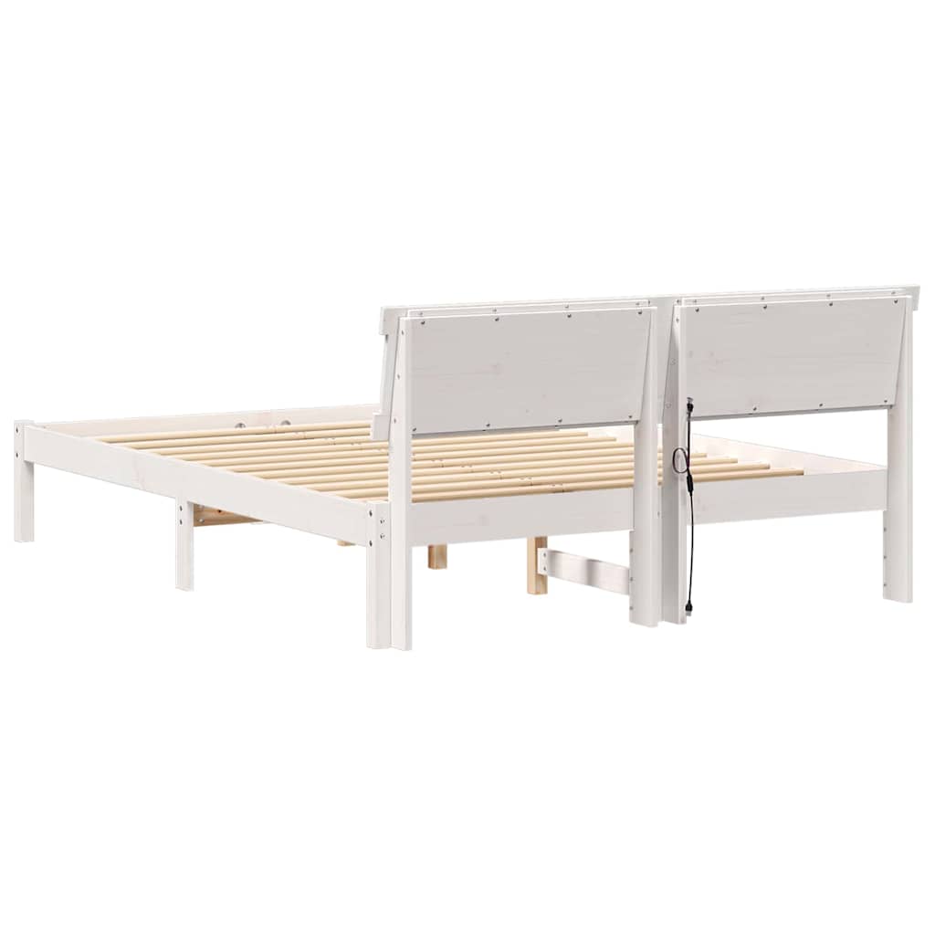 Sengestel med hovedgærde Hvid 140 x 190 cm Massivt fyrretræ
