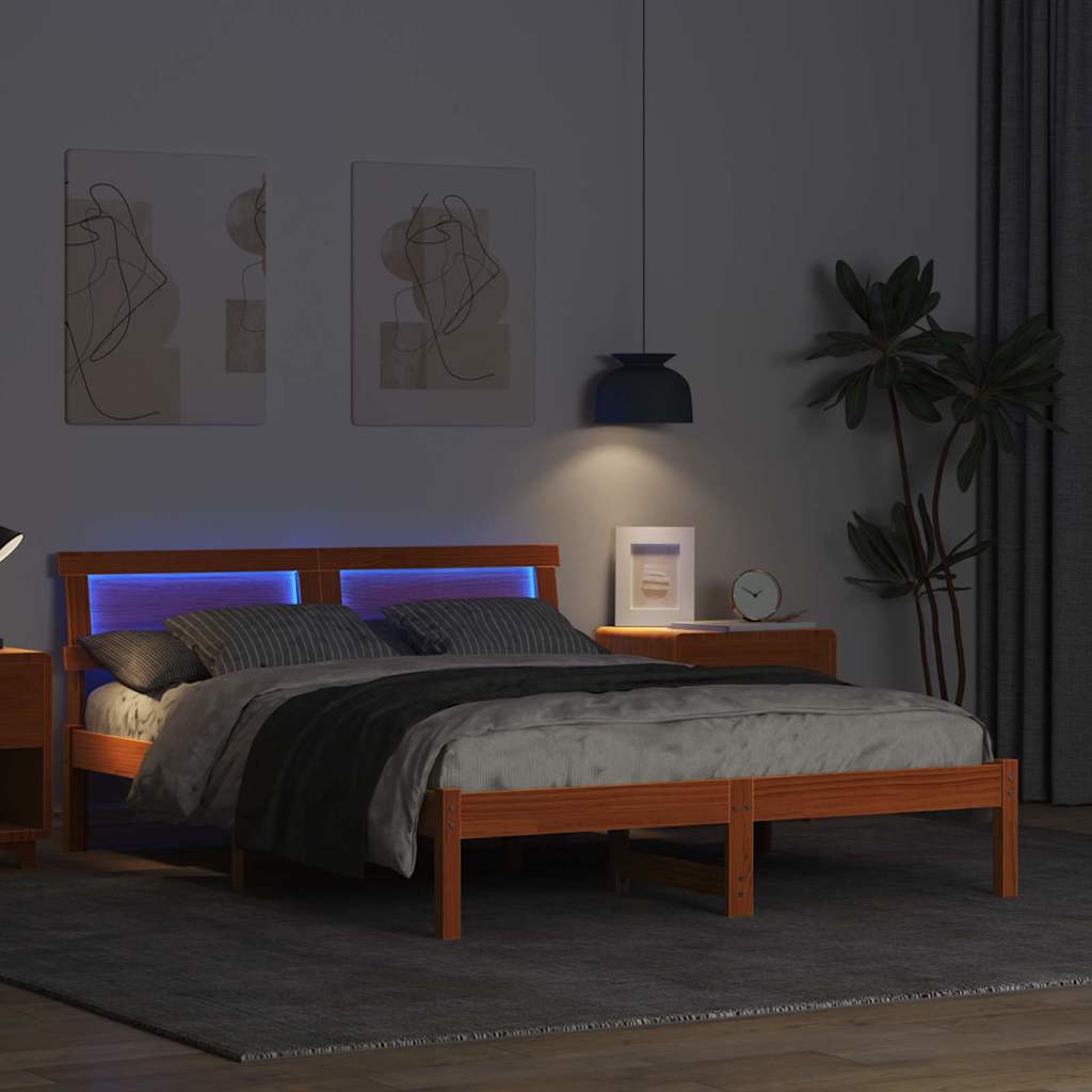 Sengestel med hovedgærde Voks brun 140 x 190 cm Massiv fyrretræ