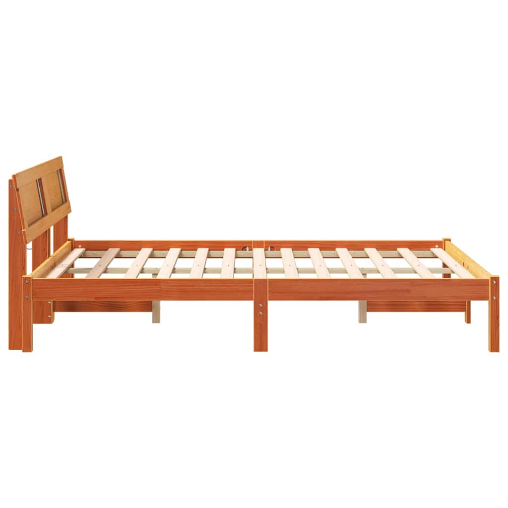 Sengestel med hovedgærde Voks brun 140 x 190 cm Massiv fyrretræ