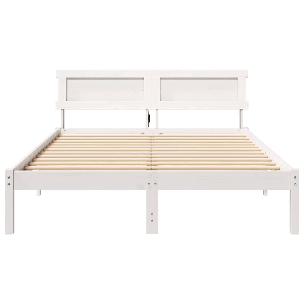 Sengestel med hovedgærde Hvid 135 x 190 cm Massiv fyrretræ