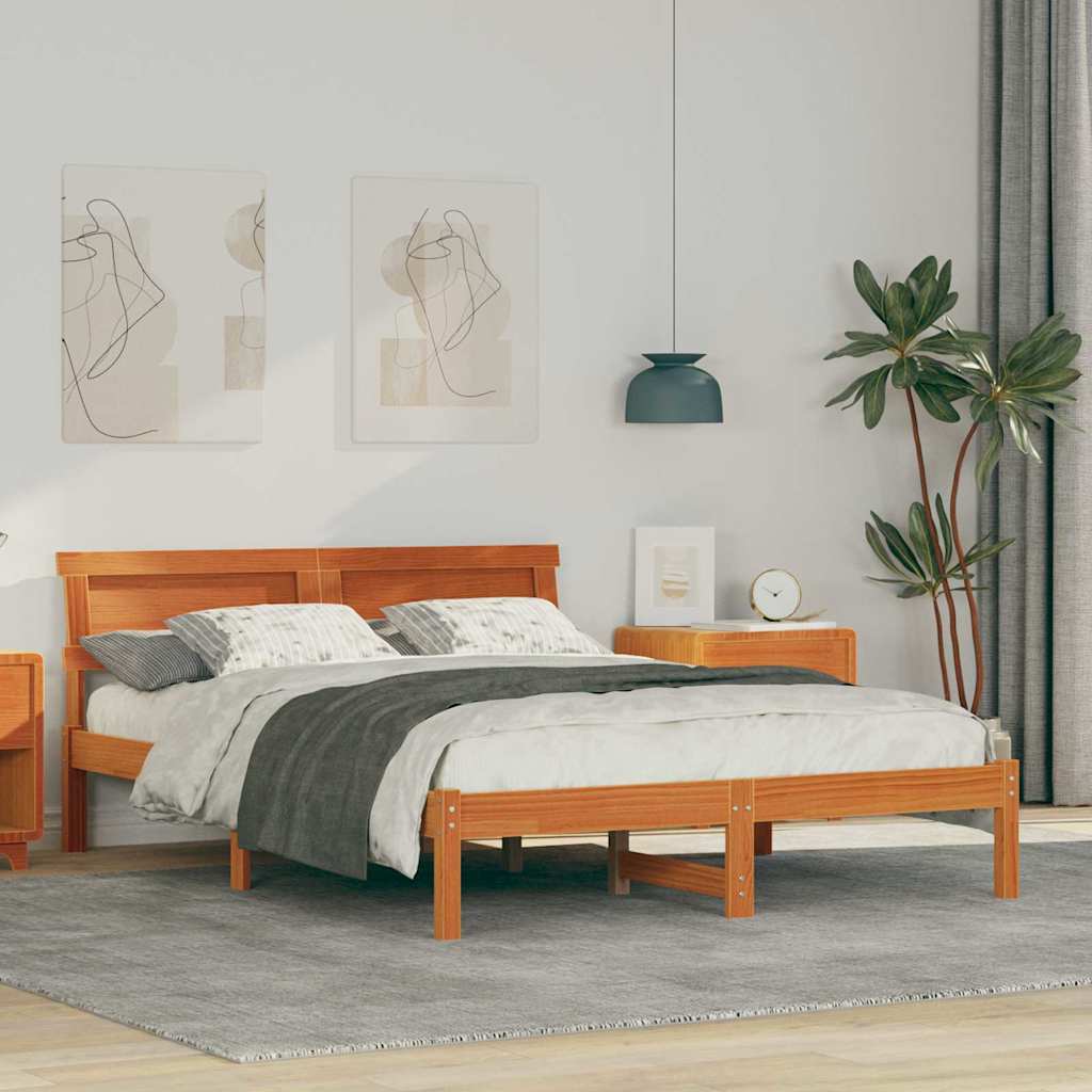 Sengestel med hovedgærde Voks brun 135 x 190 cm Massiv fyrretræ
