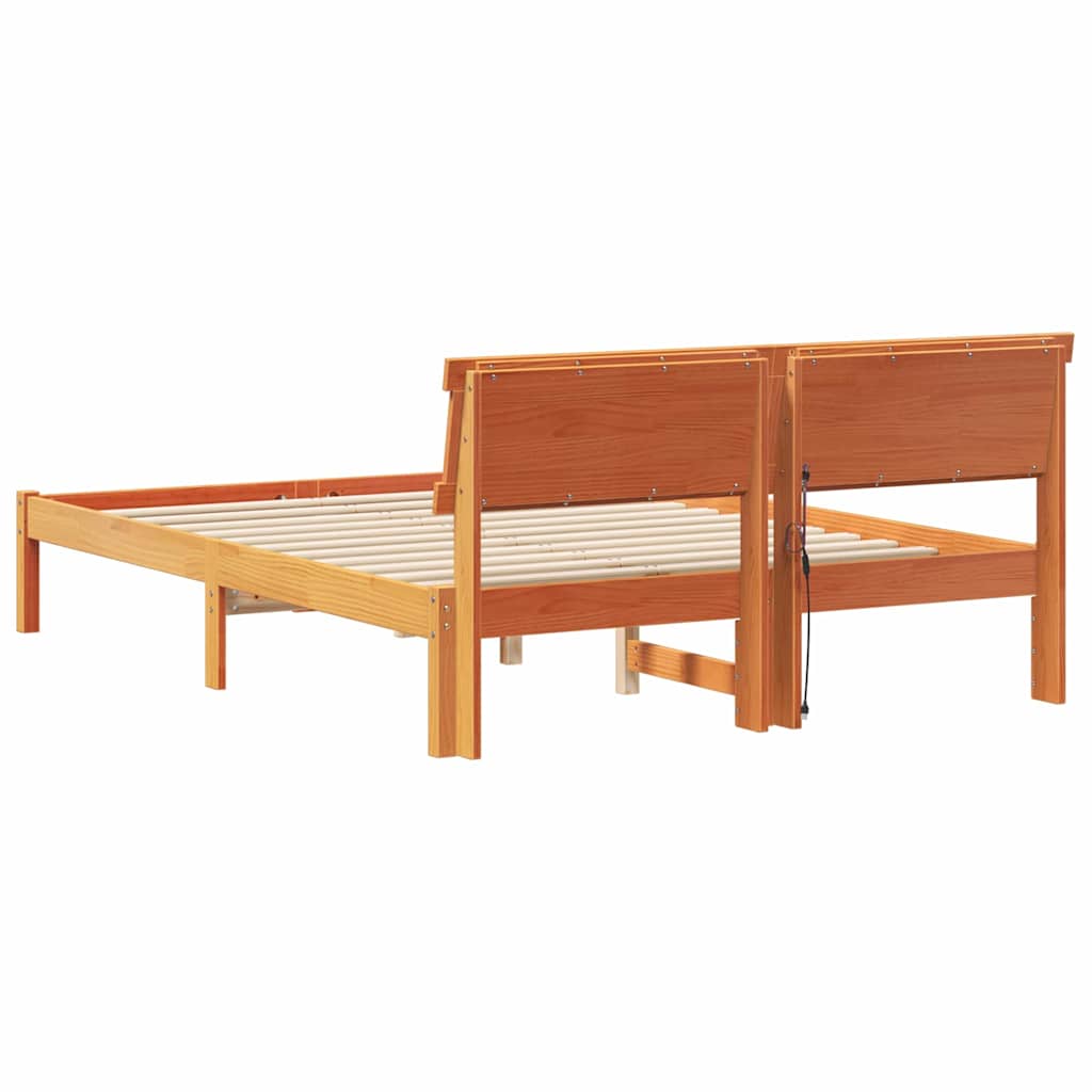 Sengestel med hovedgærde Voks brun 135 x 190 cm Massiv fyrretræ
