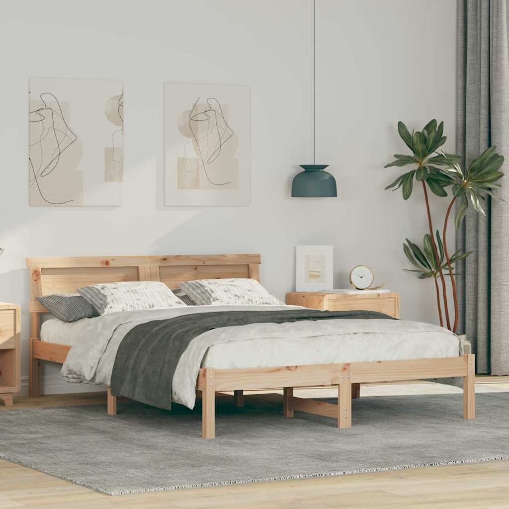 Sengestel med hovedgærde Brun 120 x 190 cm Massiv fyrretræ