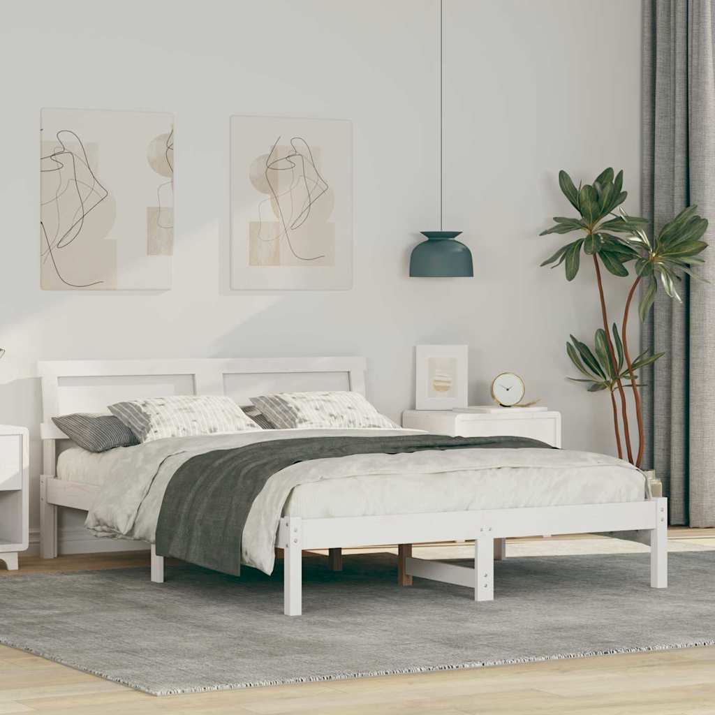 Sengestel med hovedgærde Hvid 120 x 190 cm Massiv fyrretræ