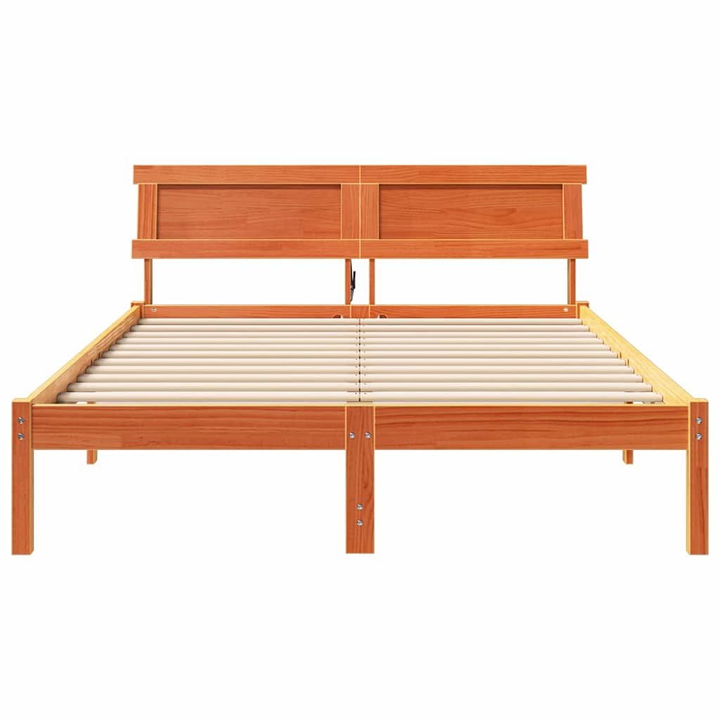 Sengestel med hovedgærde Voks brun 120 x 190 cm Massiv fyrretræ
