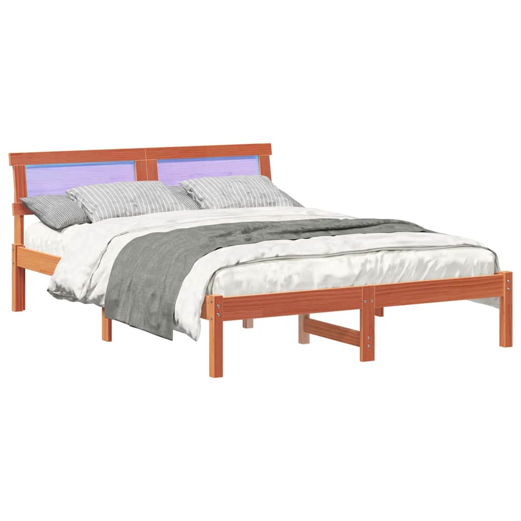 Sengestel med hovedgærde Voks brun 120 x 190 cm Massiv fyrretræ