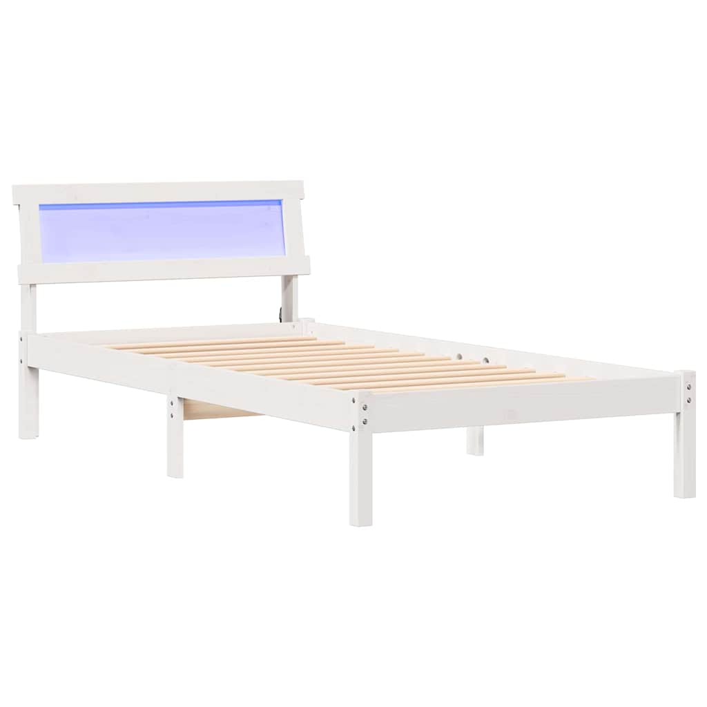 Sengestel med hovedgærde Hvid 100 x 200 cm Massiv fyrretræ