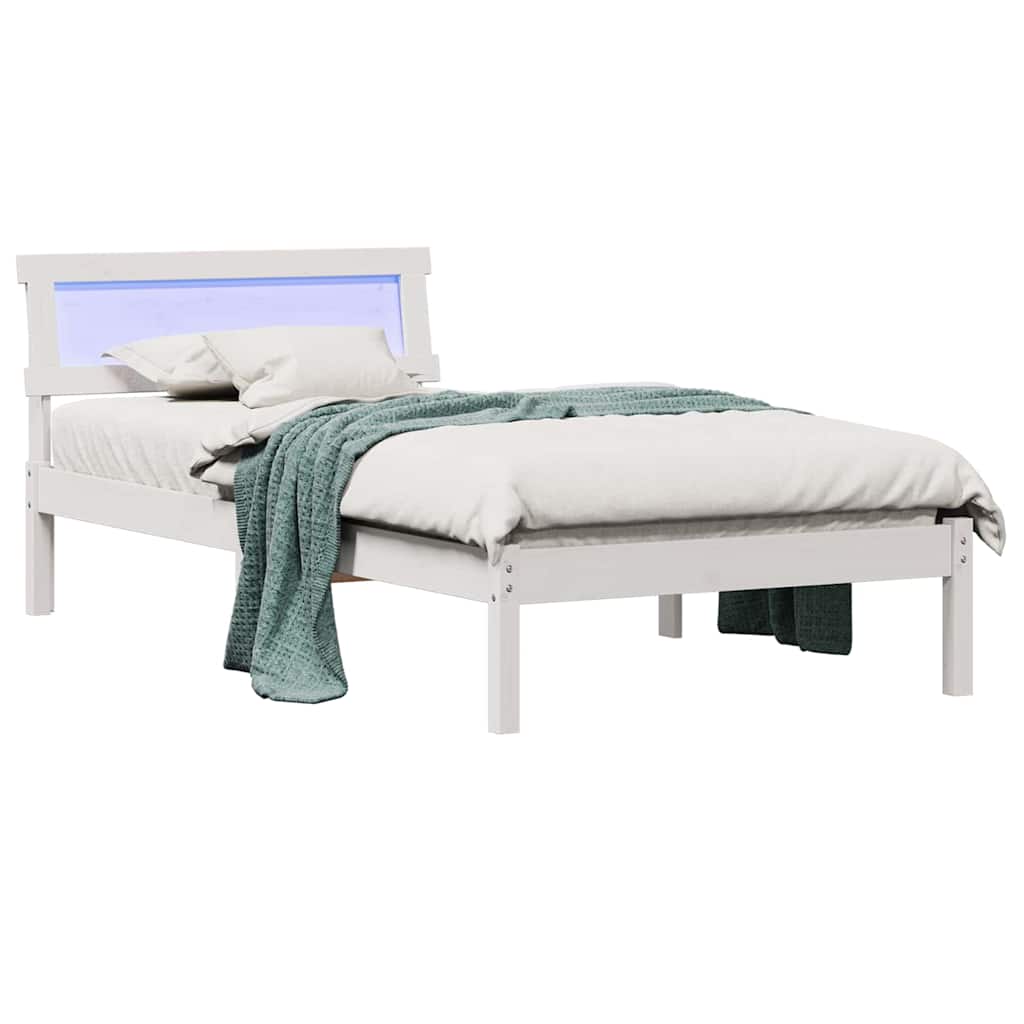 Sengestel med hovedgærde Hvid 100 x 200 cm Massiv fyrretræ
