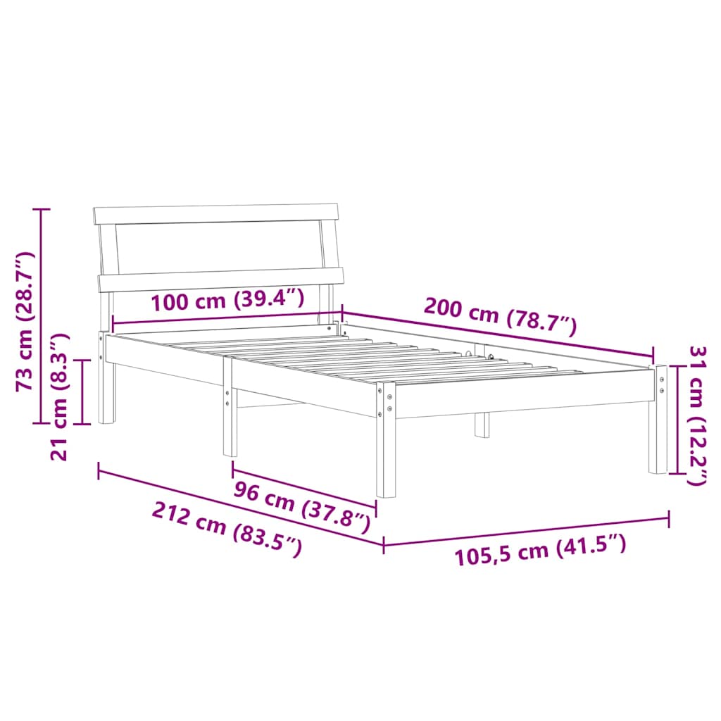 Sengestel med hovedgærde Hvid 100 x 200 cm Massiv fyrretræ
