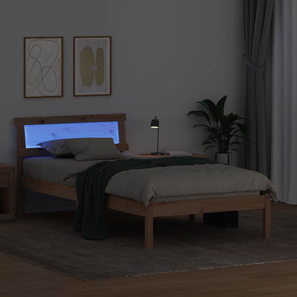 Sengestel med hovedgærde Brun 90 x 200 cm Massiv fyrretræ