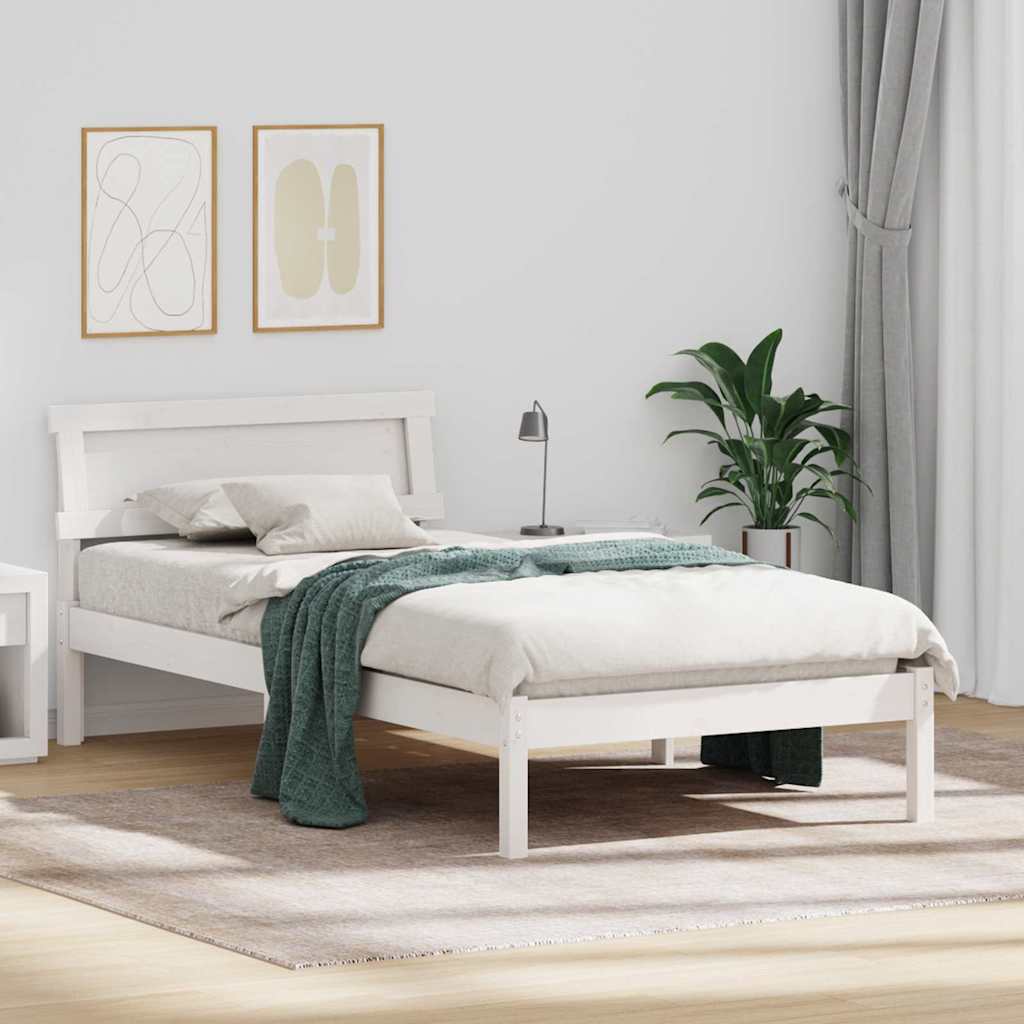 Sengestel med hovedgærde Hvid 90 x 200 cm Massiv fyrretræ
