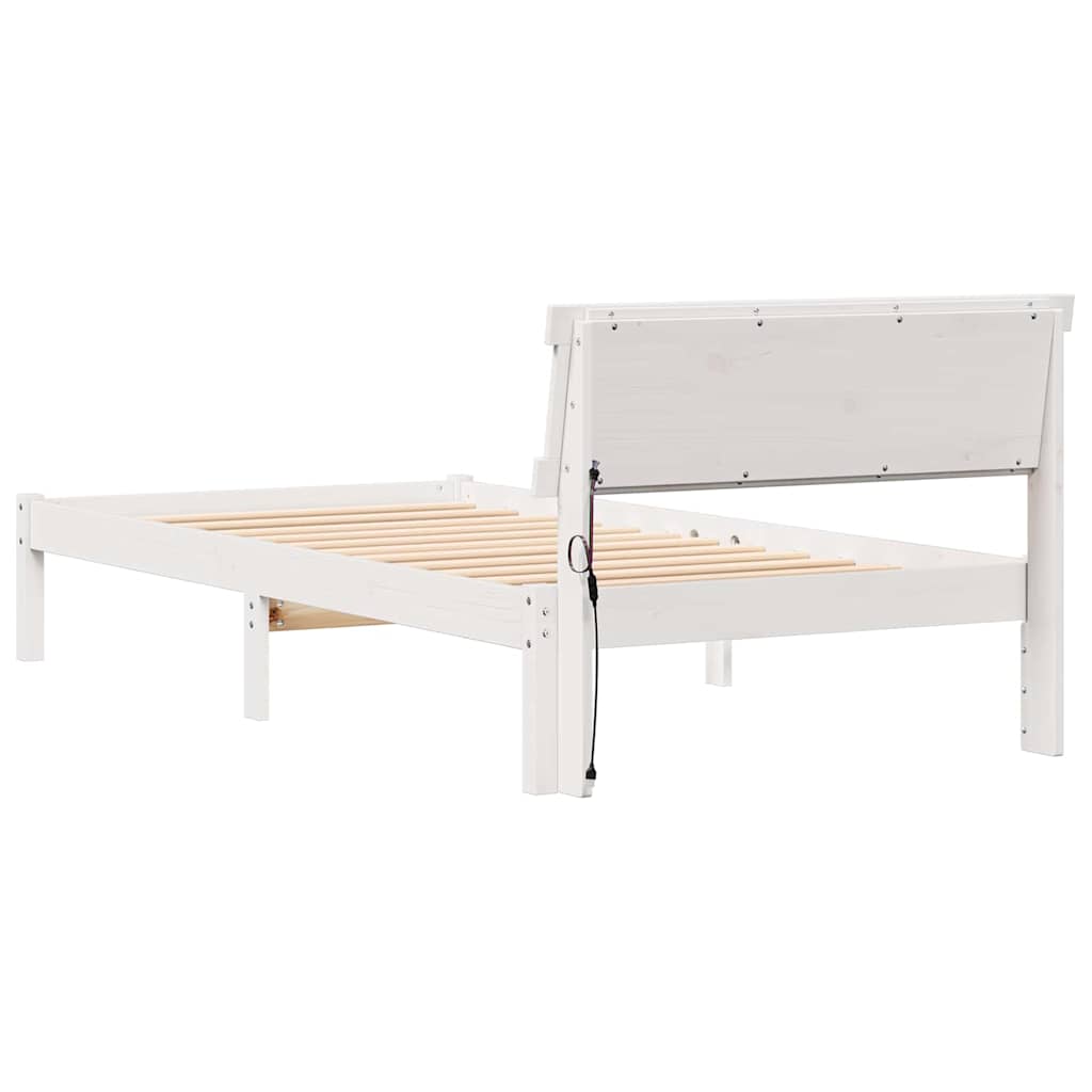 Sengestel med hovedgærde Hvid 90 x 200 cm Massiv fyrretræ