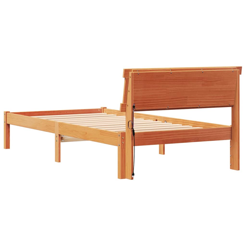 Sengestel med hovedgærde Voks brun 90 x 200 cm Massiv fyrretræ
