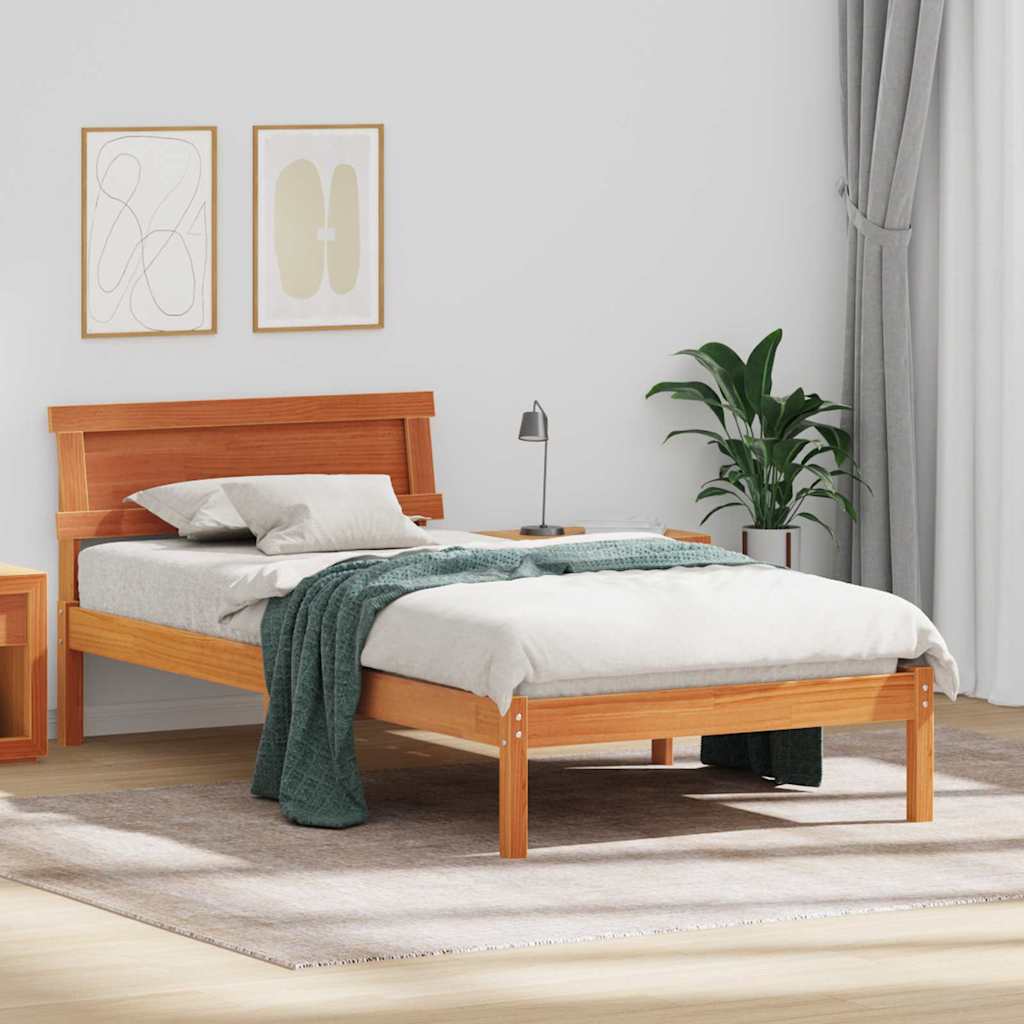 Sengestel med hovedgærde Voks brun 75 x 190 cm Massiv fyrretræ