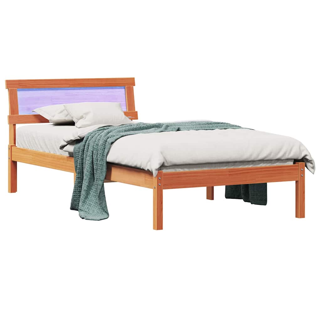 Sengestel med hovedgærde Voks brun 75 x 190 cm Massiv fyrretræ