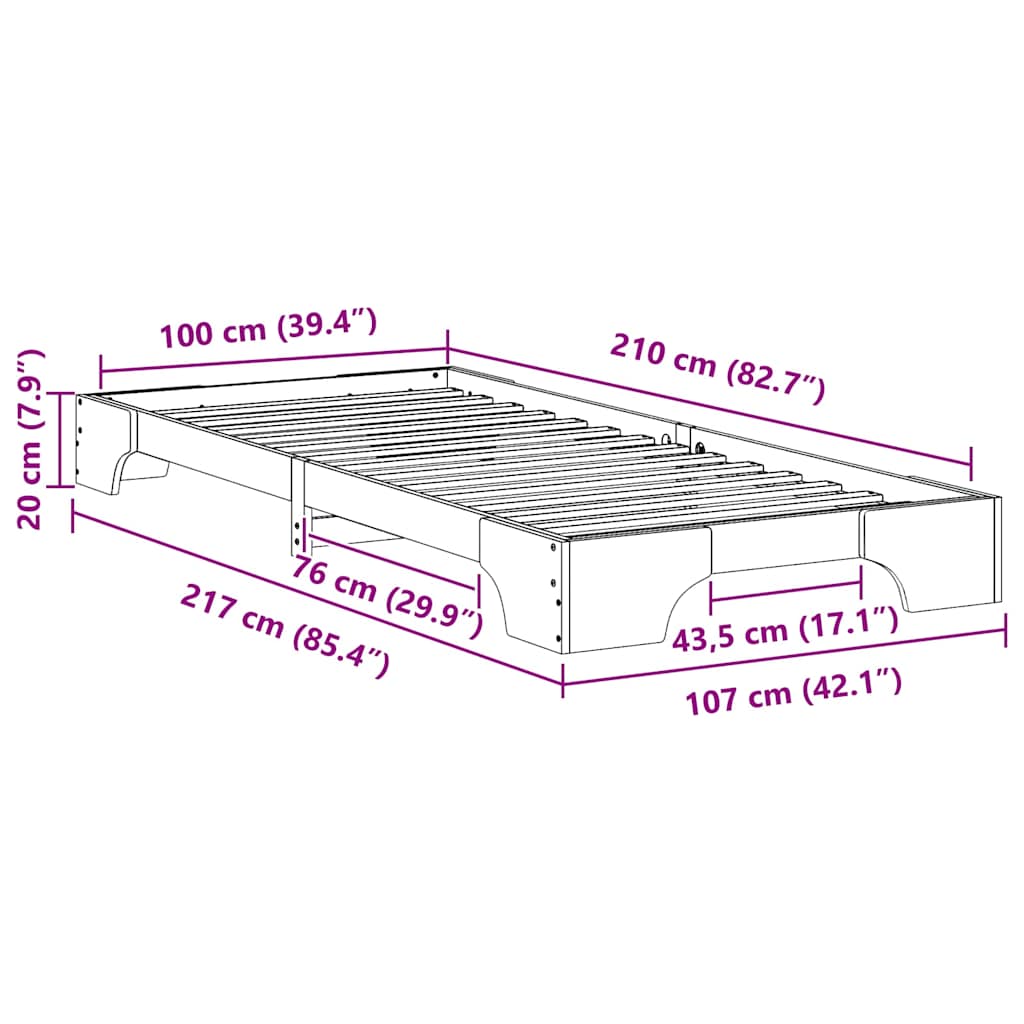 Sengestel Brun 100 x 210 cm Massiv fyrretræ