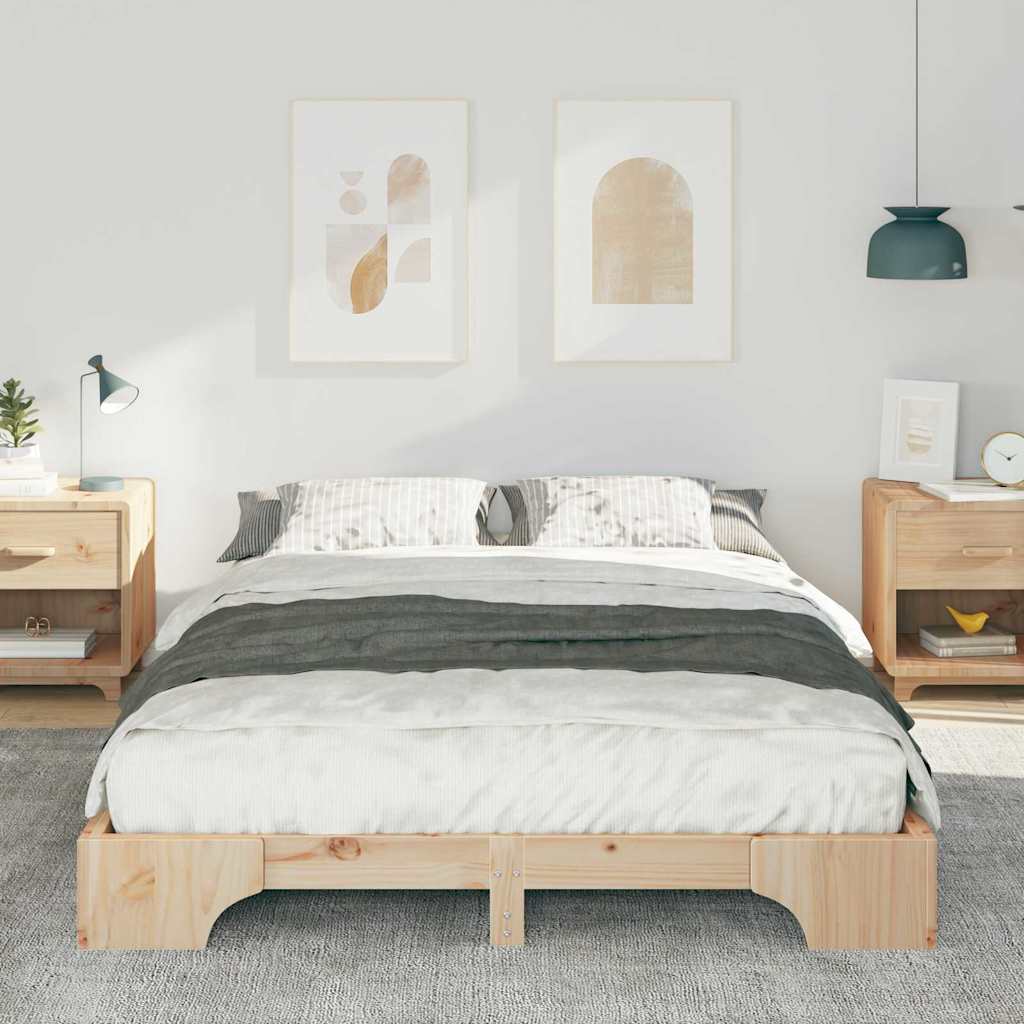 Sengestel Brun 140 x 210 cm Massiv fyrretræ