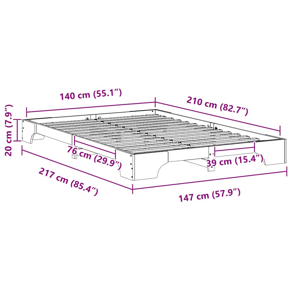 Sengestel Hvid 140 x 210 cm Massiv fyrretræ