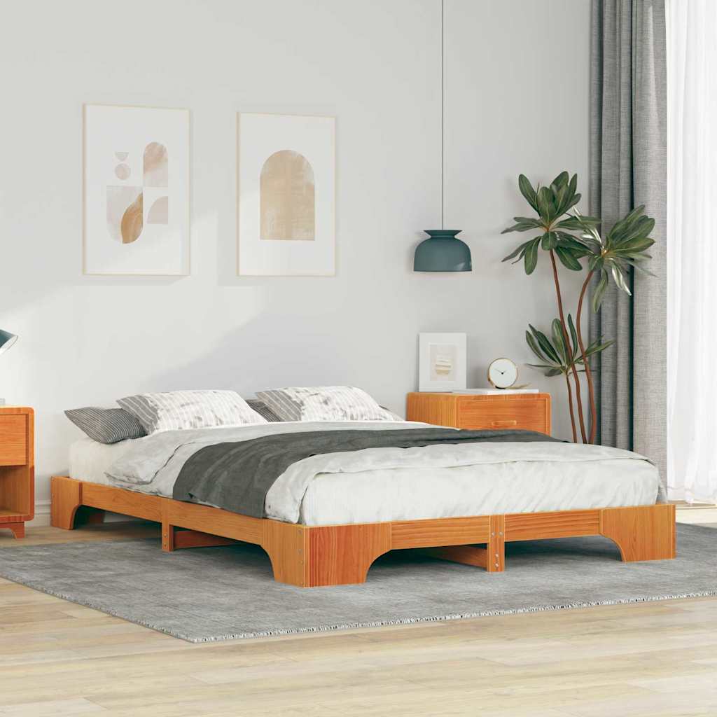 Sengestel Brun 140 x 210 cm Massiv fyrretræ