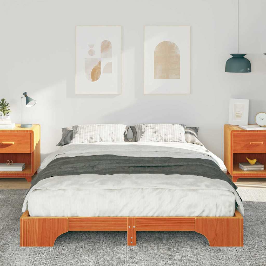 Sengestel Brun 140 x 210 cm Massiv fyrretræ