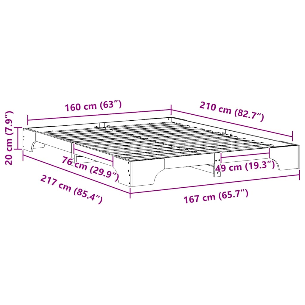 Sengestel Brun 160 x 210 cm Massiv fyrretræ