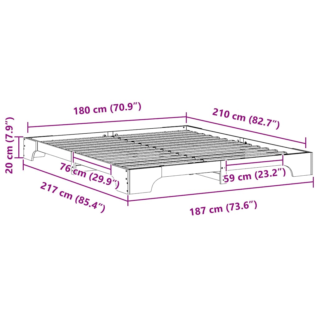 Sengestel Brun 180 x 210 cm Massiv fyrretræ