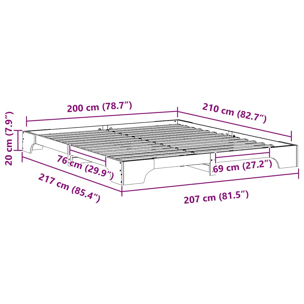 Sengestel Brun 200 x 210 cm Massiv fyrretræ