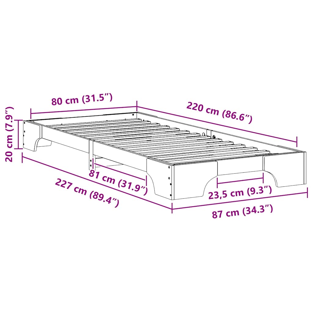 Sengestel Brun 80 x 220 cm Massiv fyrretræ