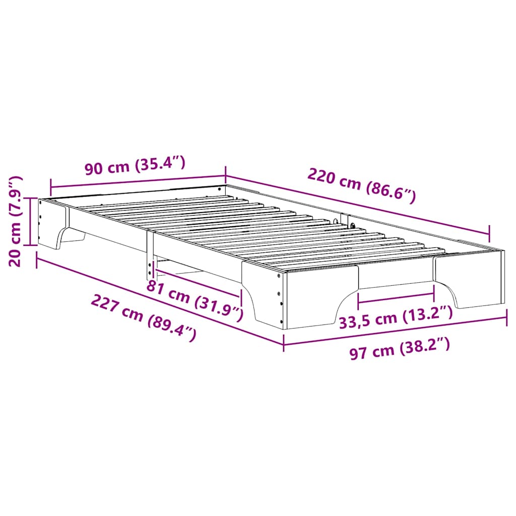 Sengestel Brun 90 x 220 cm Massiv fyrretræ