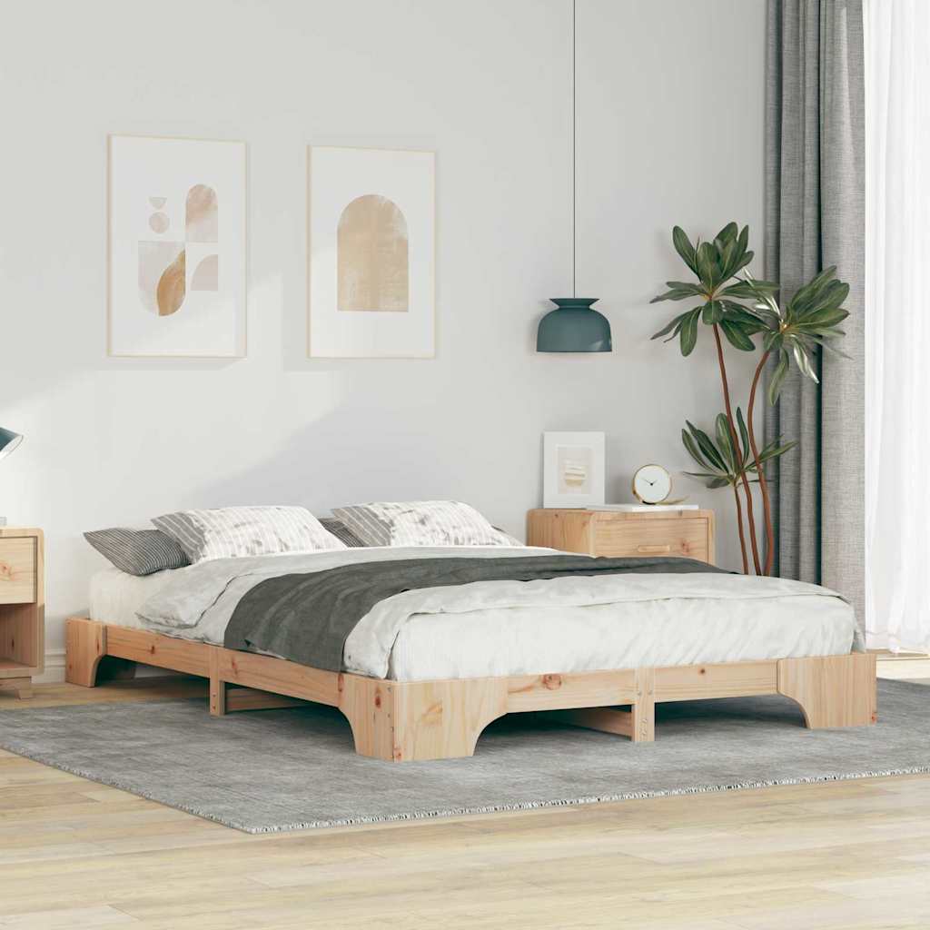 Sengestel Brun 140 x 220 cm Massiv fyrretræ