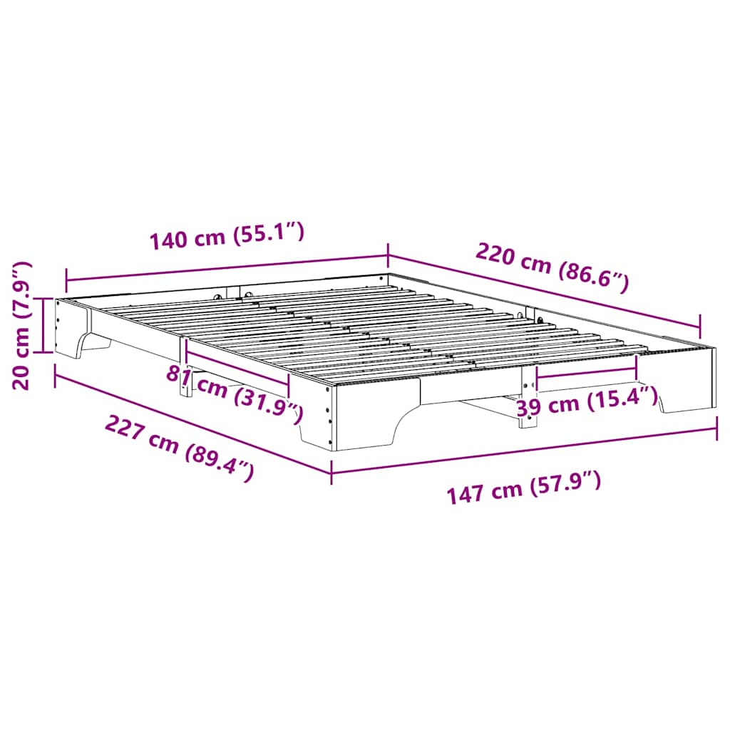 Sengestel Brun 140 x 220 cm Massiv fyrretræ