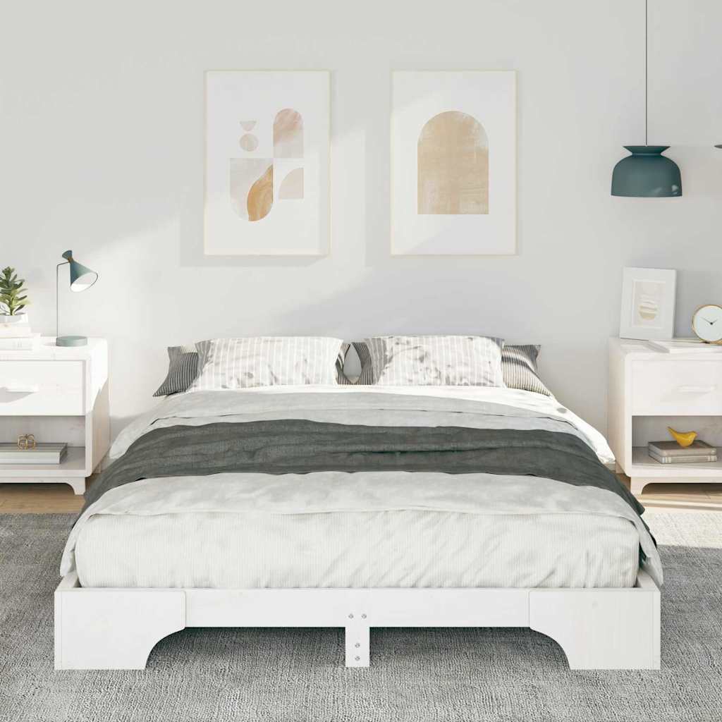 Sengestel Hvid 140 x 220 cm Massiv fyrretræ
