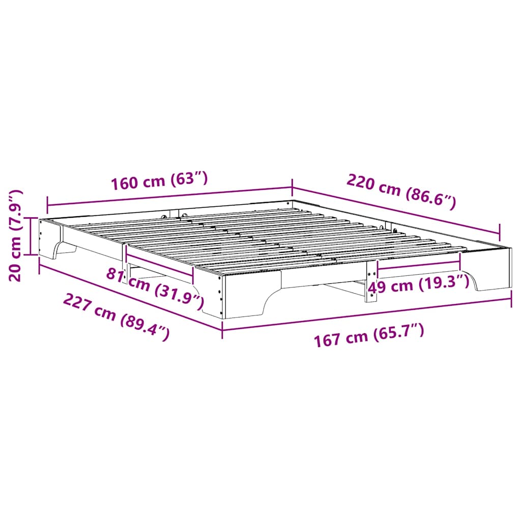 Sengestel Brun 160 x 220 cm Massiv fyrretræ