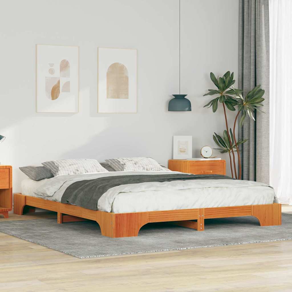 Sengestel Brun 160 x 220 cm Massiv fyrretræ
