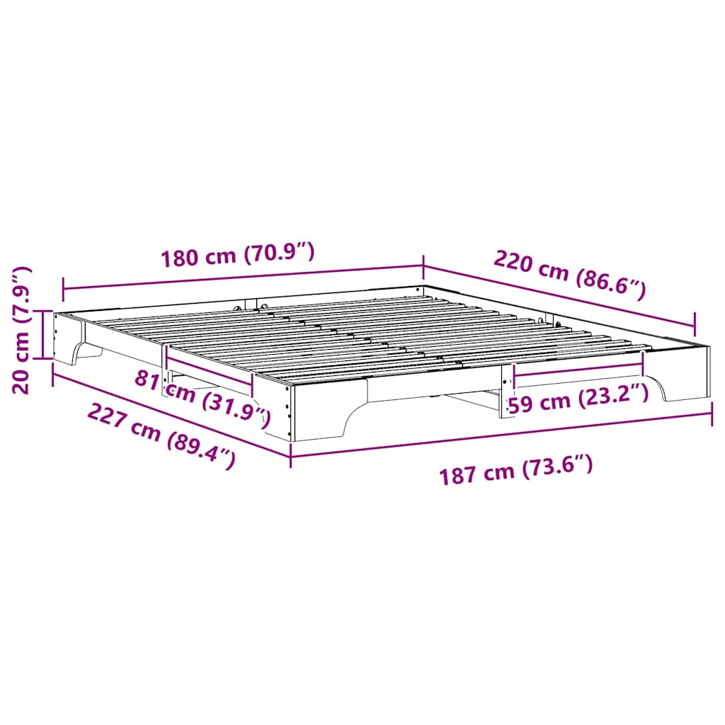 Sengestel Brun 180 x 220 cm Massiv fyrretræ