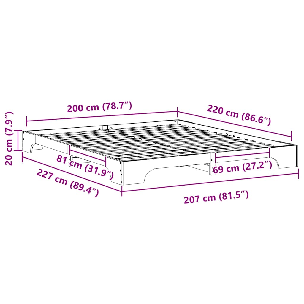 Sengestel Brun 200 x 220 cm Massiv fyrretræ