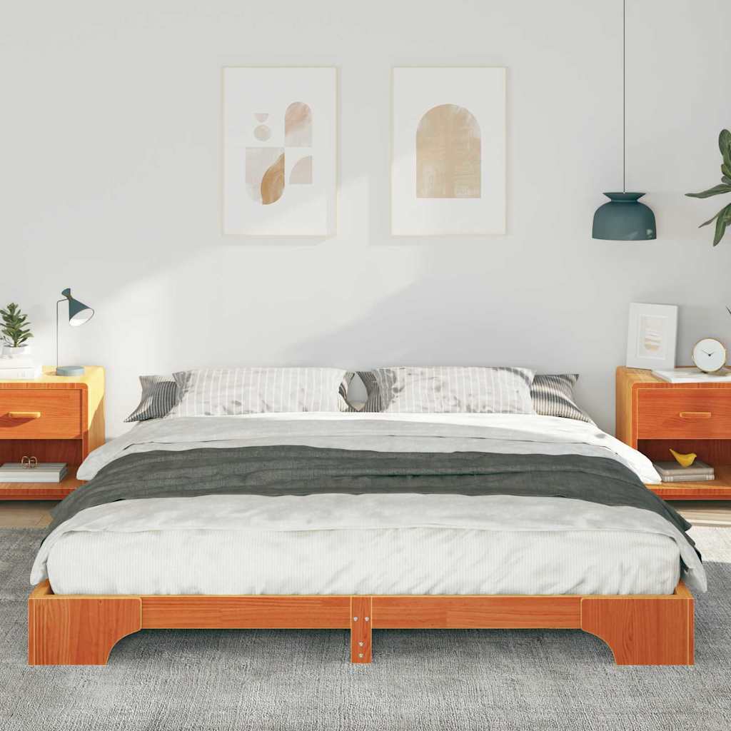 Sengestel Brun 200 x 220 cm Massiv fyrretræ