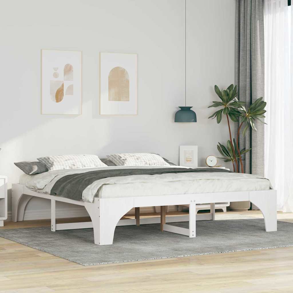 Sengestel Hvid 200 x 200 cm Massiv fyrretræ