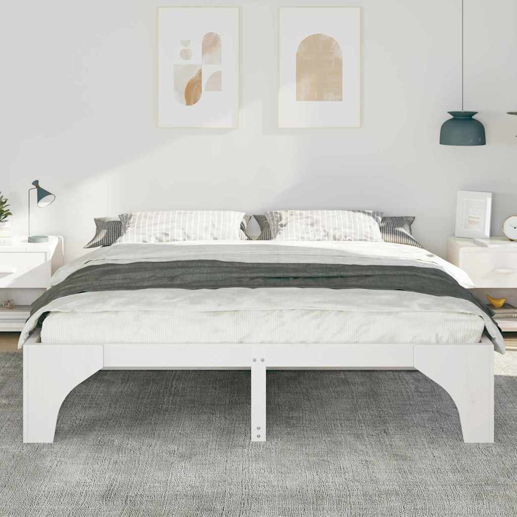 Sengestel Hvid 200 x 200 cm Massiv fyrretræ
